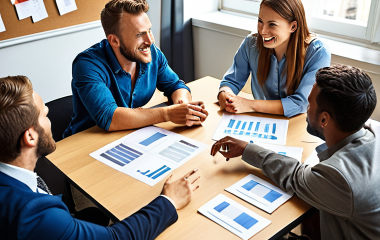 **

A diverse group of office workers collaborating around a table, brainstorming ideas. Some are gesturing enthusiastically, others are listening intently. The atmosphere is positive and collaborative, emphasizing teamwork and shared leadership. The style should be modern and energetic.

**