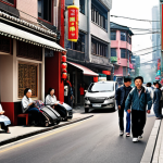 **Prompt:** A bustling street corner scene, emphasizing observation of daily life, capturing people's expressions and untold stories. Focus on a mix of modern and traditional Chinese elements. Style: Photorealistic.