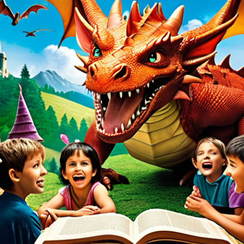 **

A vibrant and engaging scene depicting a teacher telling a story to a group of children. The story is visually represented around them with fantastical elements (dragons, castles, magical forests) emerging from the book. The children are captivated and excited, their faces showing curiosity and joy. The classroom setting is bright and inviting, emphasizing the fun and engaging nature of learning through storytelling. Keywords: Storytelling, education, children, imagination, classroom, bright, engaging.

**
