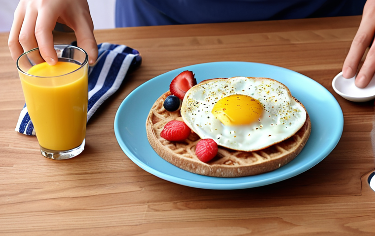 **A short video scene about "Lazy Healthy Breakfast":** Focus on a lifestyle scene, showing quick and easy healthy breakfast ideas that can be made in 5 minutes. Include elements of humor and appeal to a target audience who wants convenience.