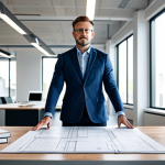**

"A professional architect, fully clothed in a modest business casual outfit, standing in a bright, modern architectural office. Blueprints are visible on a large table. Natural light streams through the window. Perfect anatomy, correct proportions, well-formed hands, proper finger count, safe for work, appropriate content, professional, family-friendly."

**
