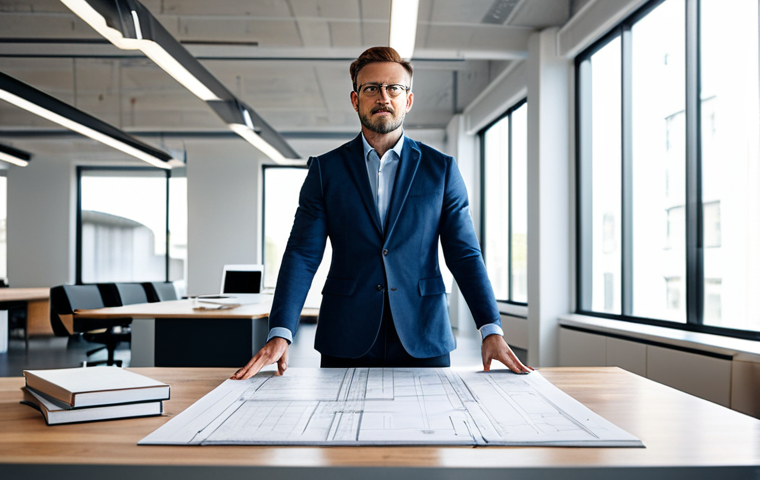 **

"A professional architect, fully clothed in a modest business casual outfit, standing in a bright, modern architectural office. Blueprints are visible on a large table. Natural light streams through the window. Perfect anatomy, correct proportions, well-formed hands, proper finger count, safe for work, appropriate content, professional, family-friendly."

**