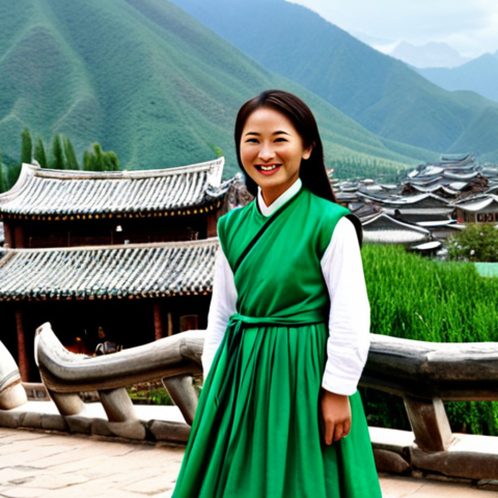 **Image Prompt 1: Yunnan Travel - Self-Discovery**
    A young woman in modest clothing stands in front of the ancient city of Lijiang, Yunnan, China. She is smiling serenely. Lush green mountains are visible in the background. The image conveys a sense of peace and reflection. "Safe for work", "appropriate content", "fully clothed", "professional photography", "natural pose", "perfect anatomy", "family-friendly".
