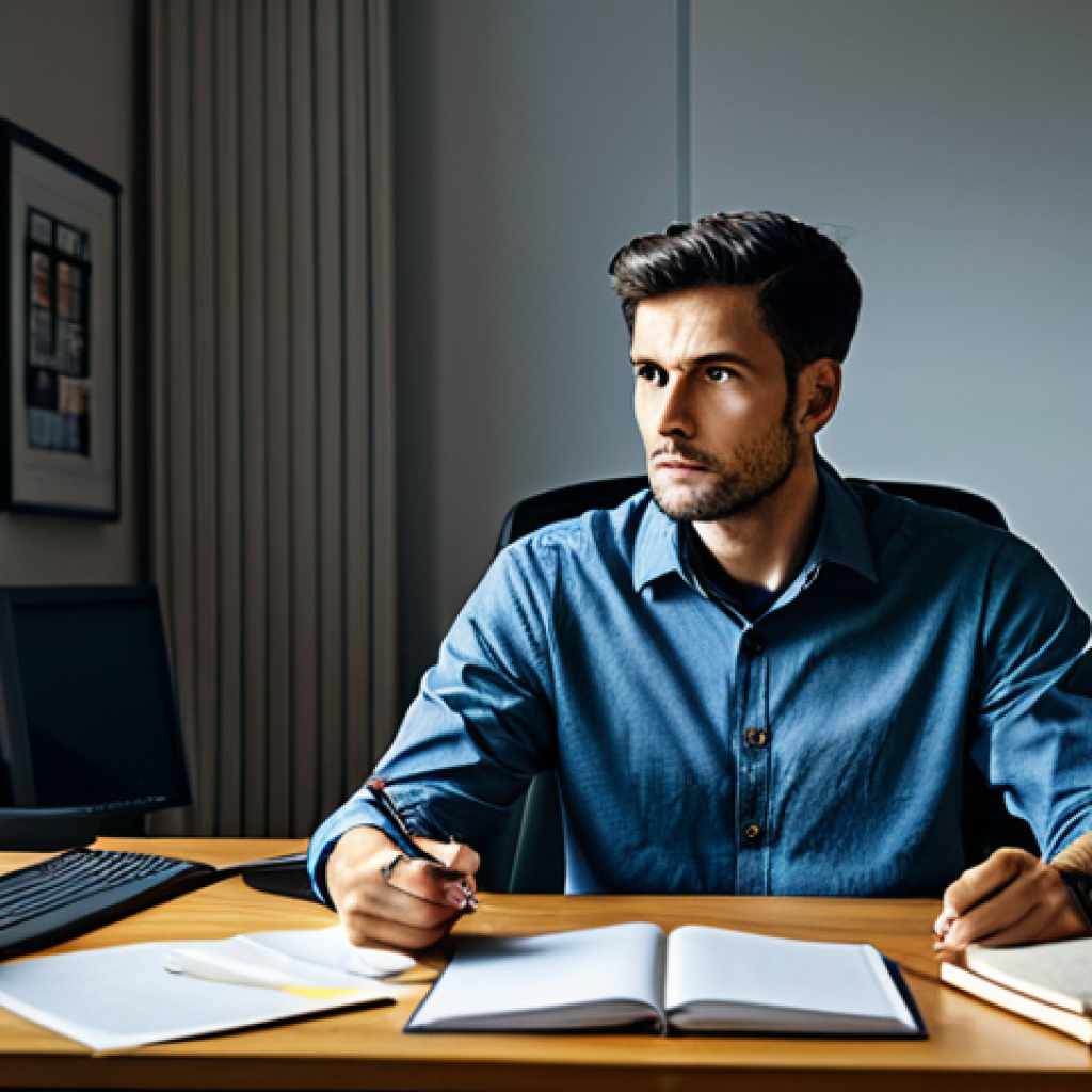 스토리텔러가 겪는 도전 과제와 해결 방안 - **Image Prompt:** A determined storyteller in a modern office, facing a blank computer screen, surro...