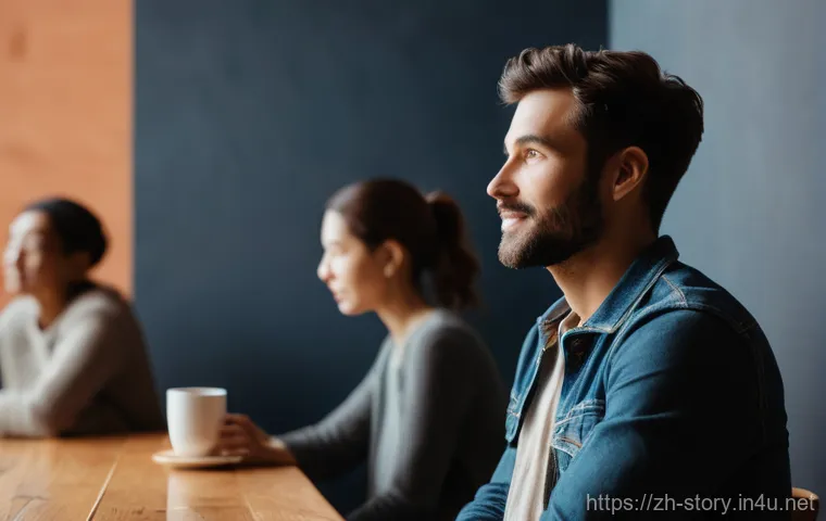 스토리텔러로서 개인 브랜드를 성장시키는 법 - A warmly lit, intimate scene featuring a diverse individual, perhaps in their late 20s to early 30s,...