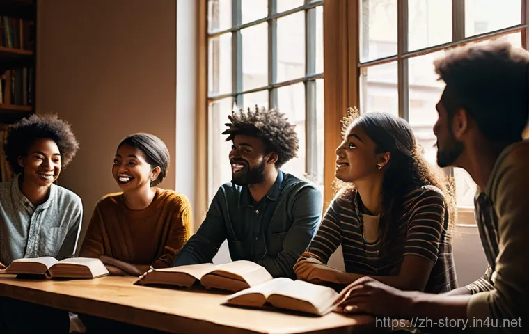 스토리텔러 필수 이론 정리 - **Prompt: The Tapestry of Shared Stories**
    A warm, inviting image depicting a diverse group of p...