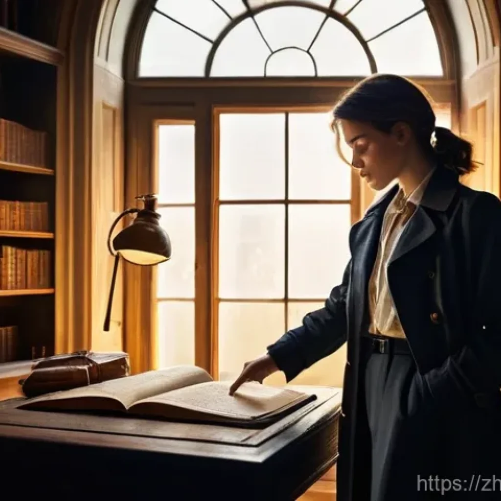 스토리텔러와 관련된 문학 장르 - A diligent female detective, wearing a classic, well-fitted trench coat over a practical blouse and ...