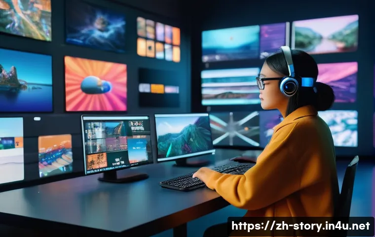 스토리텔러가 주목해야 할 업계 변화 - A vibrant digital content creator’s studio featuring a young Asian woman wearing casual modern cloth...