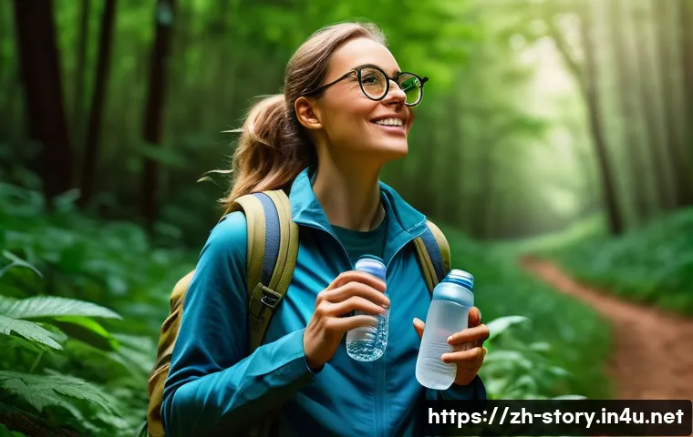 스토리텔러와 고객 스토리의 연관성 - A modern eco-friendly brand founder passionately sharing their story during a nature hike, surrounde...