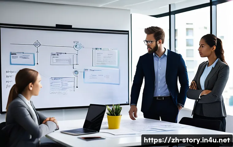 스토리텔러의 자기계발 방법 - A modern office meeting room scene filled with diverse young professionals in business casual attire...