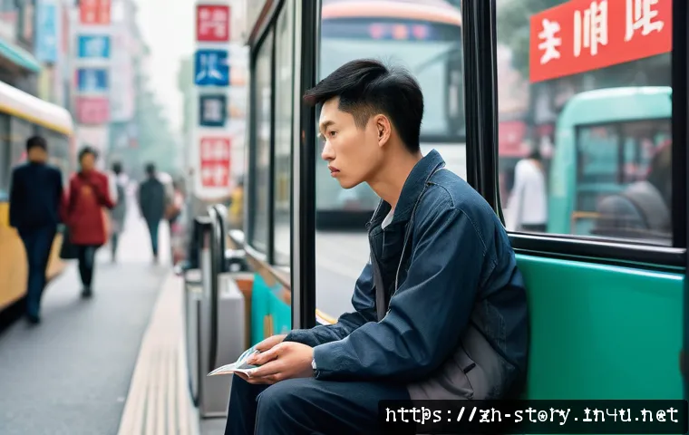 스토리텔러와 관련된 대회 참여 경험 - A modern urban scene capturing a young adult sitting thoughtfully on a city bus, observing subtle ev...