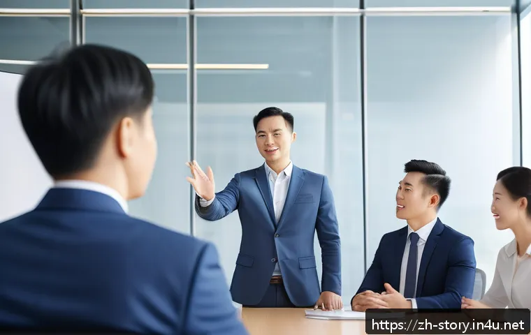 스토리텔러 자격증과 관련된 학술 자료 - A confident professional man delivering a compelling business presentation in a modern office meetin...