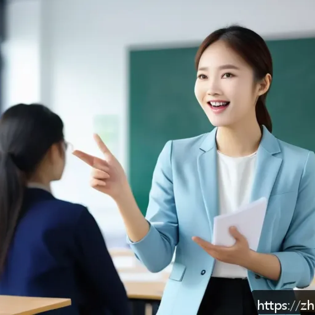 스토리텔러 실기 시험의 주요 요소 분석 - A professional young Chinese woman confidently giving a storytelling presentation in a modern classr...