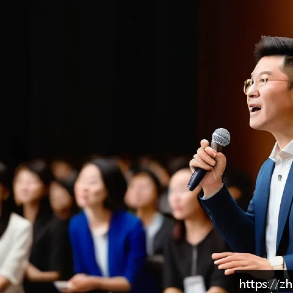 스토리텔러와 관련된 컨퍼런스 및 네트워킹 - A professional speaker on stage passionately sharing a personal entrepreneurial failure story, weari...