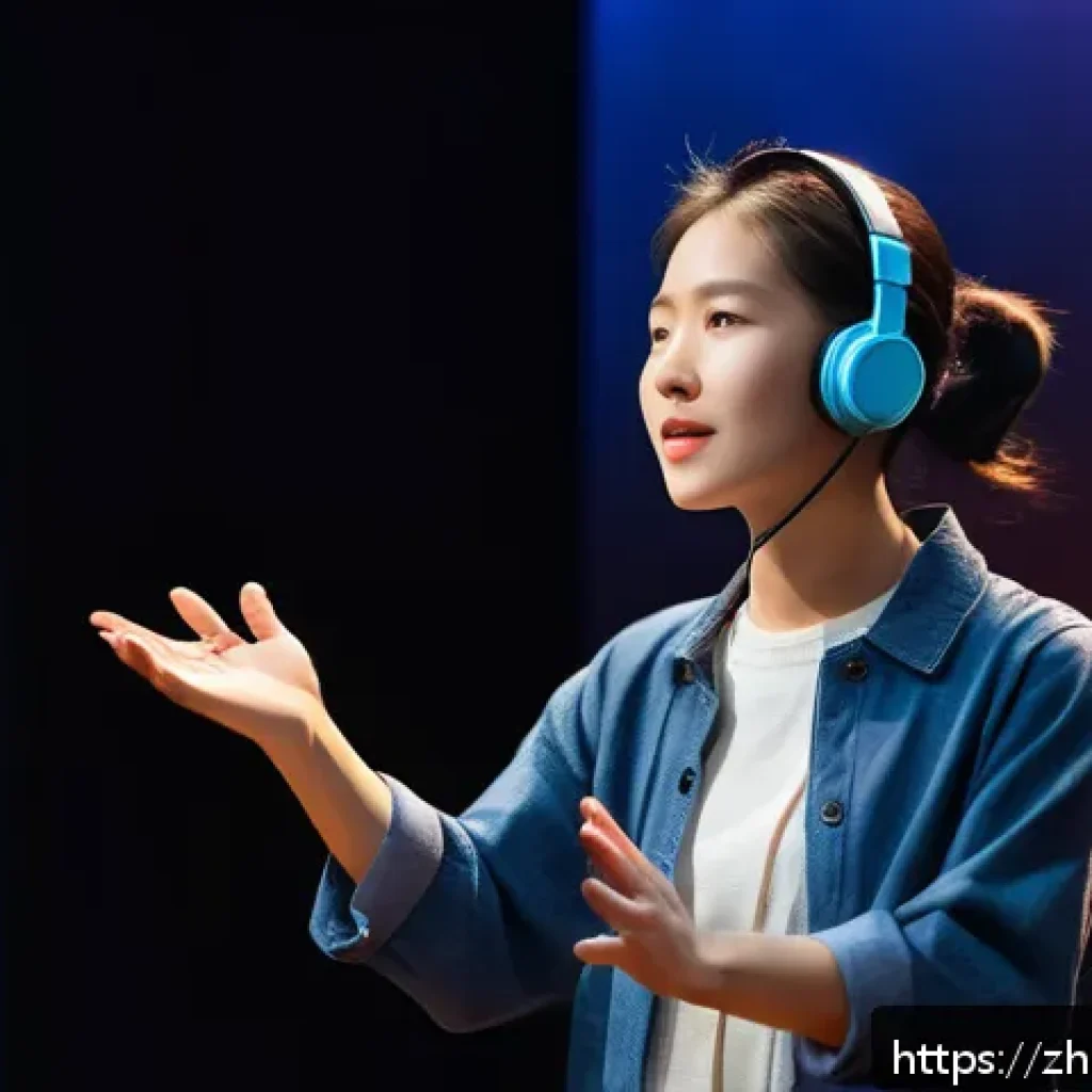 스토리텔러 자격증 취득과정의 장단점 - A confident young Chinese storyteller standing on a stage in a modern cultural center, wearing profe...