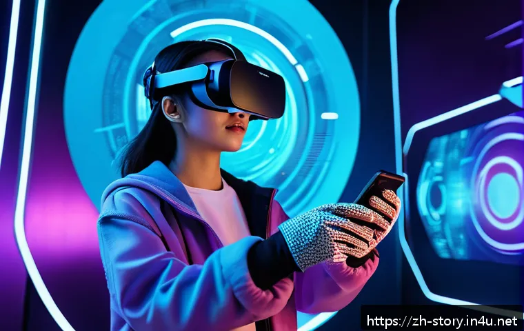 스토리텔러 직업의 미래 전망 - A futuristic immersive storytelling scene inside a high-tech VR environment, featuring a young adult...