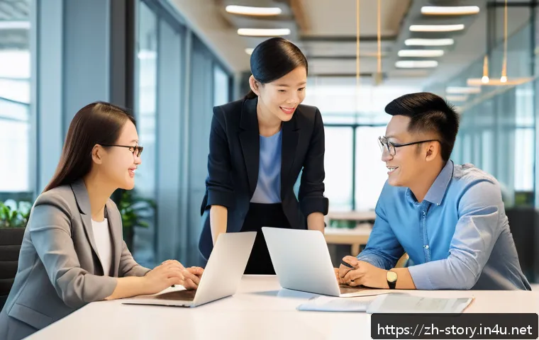 스토리텔러 직무와 관련된 리더십 기술 - A modern, diverse corporate team engaged in a sincere communication session within a bright, open of...
