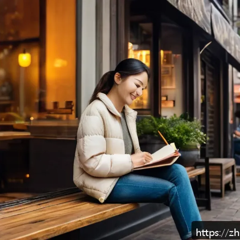 스토리텔러로서 스토리 소재 찾는 방법 - A cozy urban street corner featuring a small, warmly lit coffee shop at dusk, with soft golden light...
