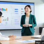 스토리텔러 자격증의 취득 후 관련 산업 성장 가능성 - A modern office scene showing a diverse group of professionals engaged in a storytelling workshop: a...