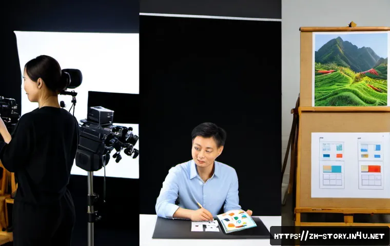 스토리텔러 이론과 실무의 차이 - Photorealistic split-scene comparison of storytelling theory and real-world practice: on the left, a...