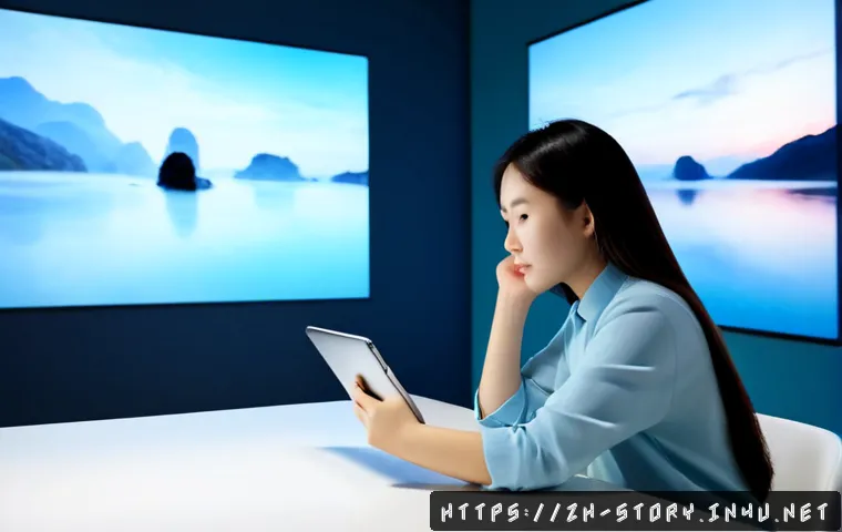 스토리텔러가 주목해야 할 미디어 혁신 - Photorealistic modern storytelling studio, thoughtful Asian female creator seated at a clean desk us...